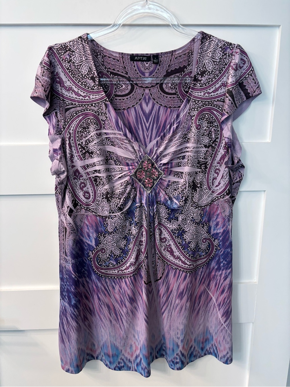 Apt. 9 Purple Paisley V-Neck Embellished Tunic